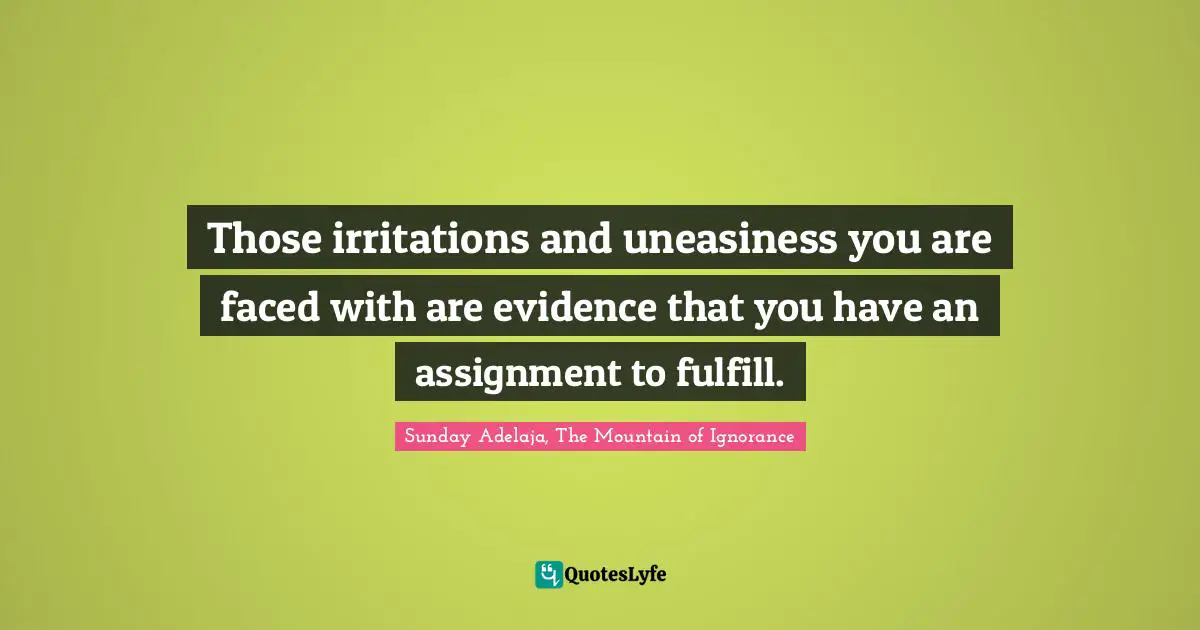 Assignment Quotes: "Those irritations and uneasiness you are faced with are evidence that you have an assignment to fulfill."