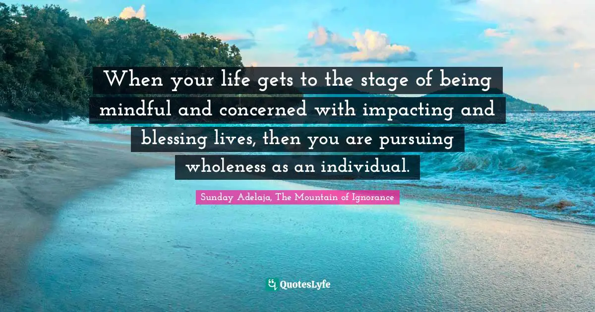 When your life gets to the stage of being mindful and concerned with impacting and blessing lives, then you are pursuing wholeness as an individual.
