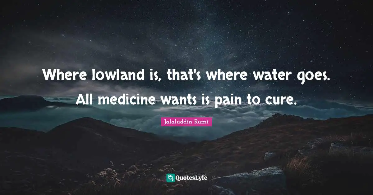 Where lowland is, that's where water goes. All medicine wants is pain to cure.