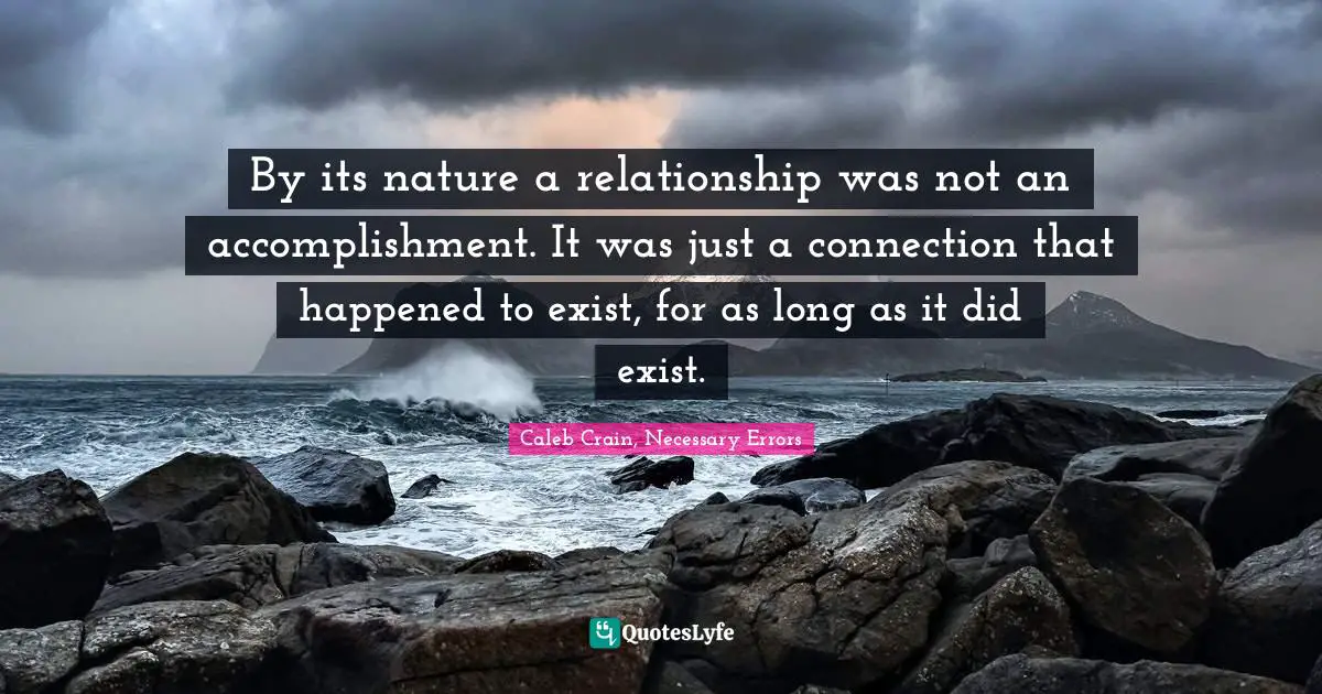 By its nature a relationship was not an accomplishment. It was just a connection that happened to exist, for as long as it did exist.