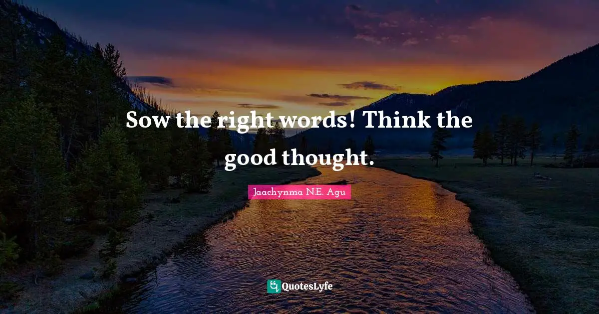 Jaachynma N.E. Agu Quotes: Sow the right words! Think the good thought.