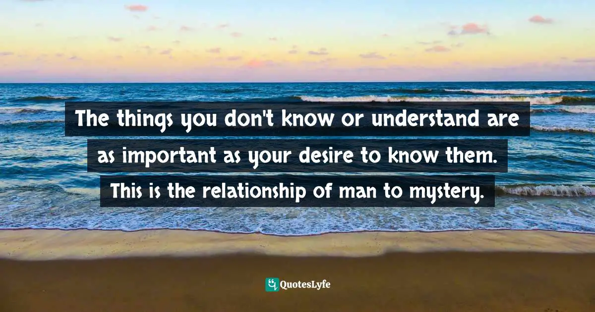 The things you don't know or understand are as important as your desire to know them. This is the relationship of man to mystery.