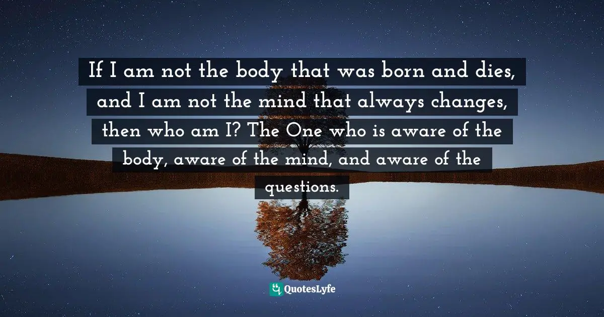 If I am not the body that was born and dies, and I am not the mind that always changes, then who am I? The One who is aware of the body, aware of the mind, and aware of the questions.