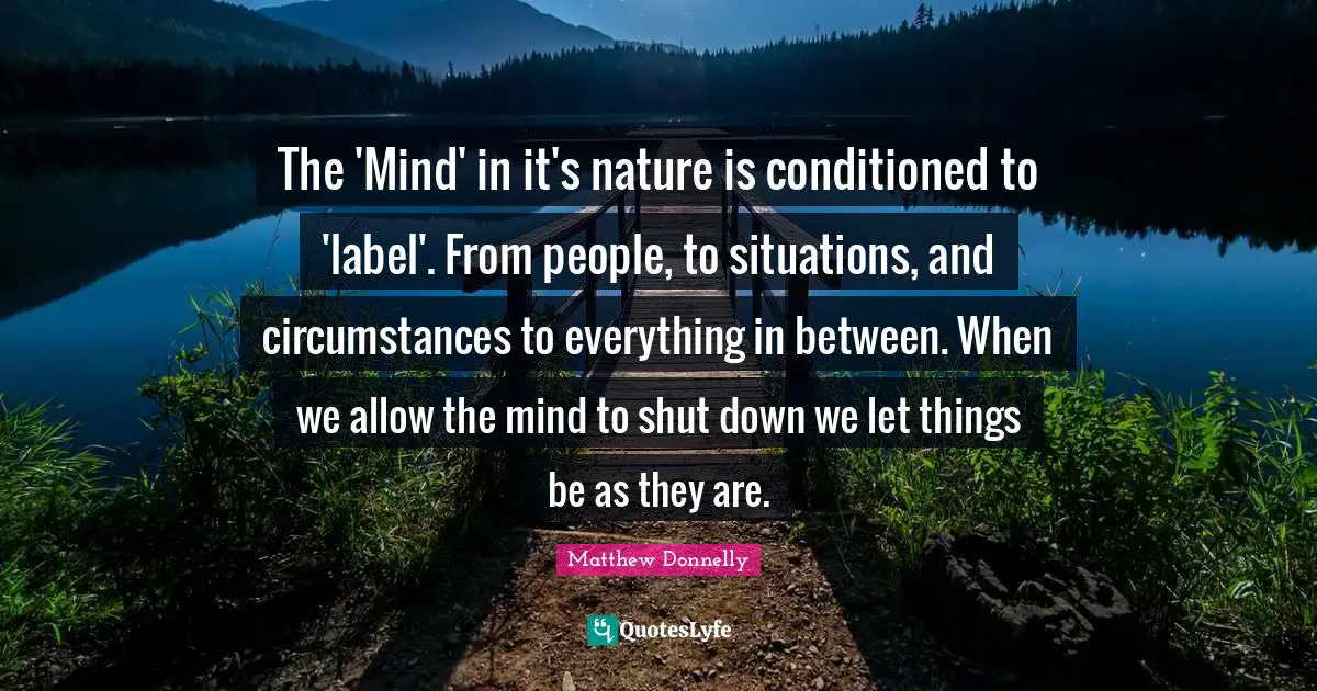 The 'Mind' in it's nature is conditioned to 'label'. From people, to situations, and circumstances to everything in between. When we allow the mind to shut down we let things be as they are.