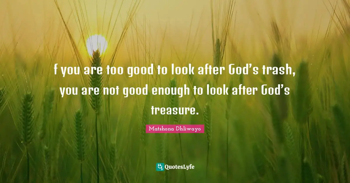 Shepherd Quotes: "f you are too good to look after God’s trash, you are not good enough to look after God’s treasure."