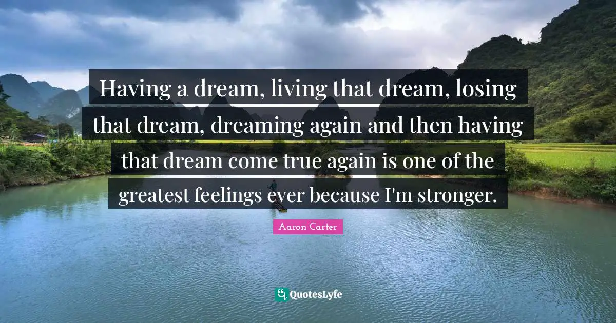 Having a dream, living that dream, losing that dream, dreaming again and then having that dream come true again is one of the greatest feelings ever because I'm stronger.