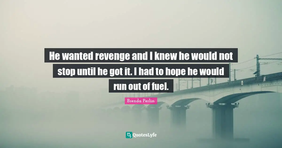 He wanted revenge and I knew he would not stop until he got it. I had to hope he would run out of fuel.