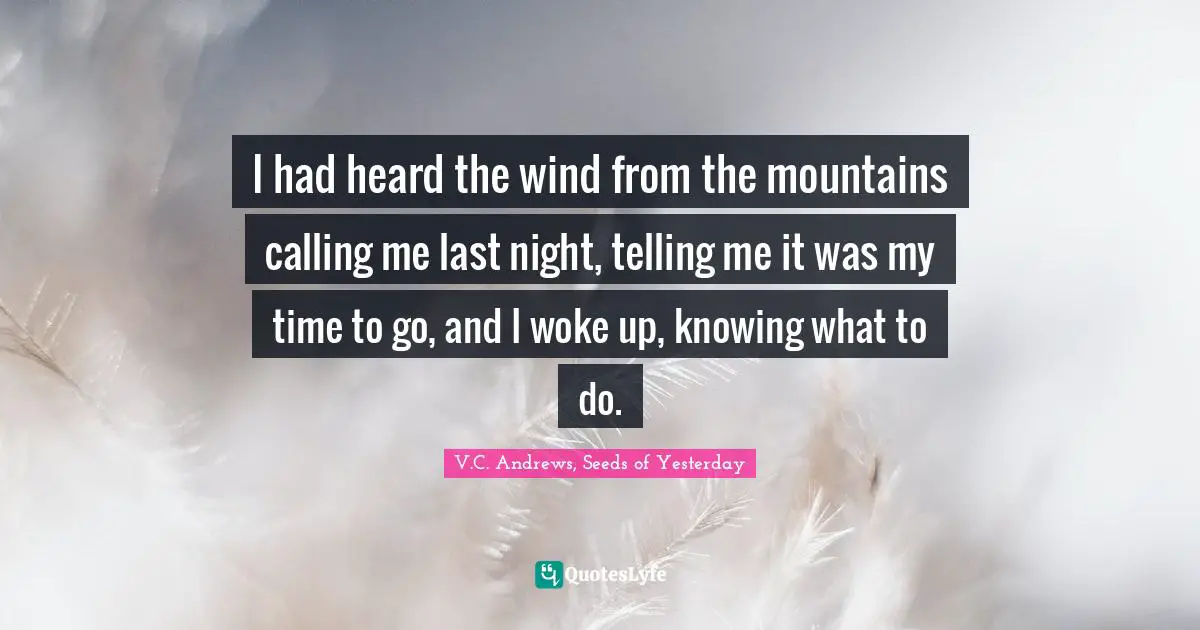 V.C. Andrews, Seeds Of Yesterday Quotes: "I had heard the wind from the mountains calling me last night, telling me it was my time to go, and I woke up, knowing what to do."