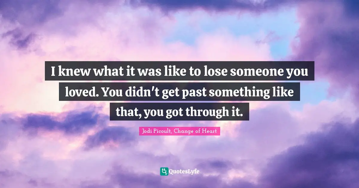 I knew what it was like to lose someone you loved. You didn't get past something like that, you got through it.