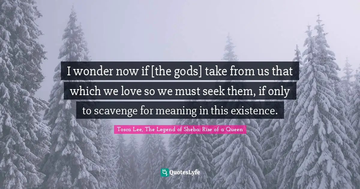 I wonder now if [the gods] take from us that which we love so we must seek them, if only to scavenge for meaning in this existence.