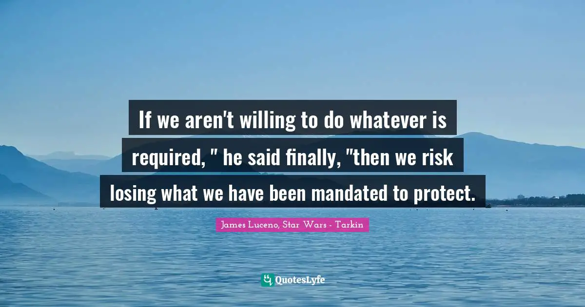 If we aren't willing to do whatever is required, " he said finally, "then we risk losing what we have been mandated to protect.