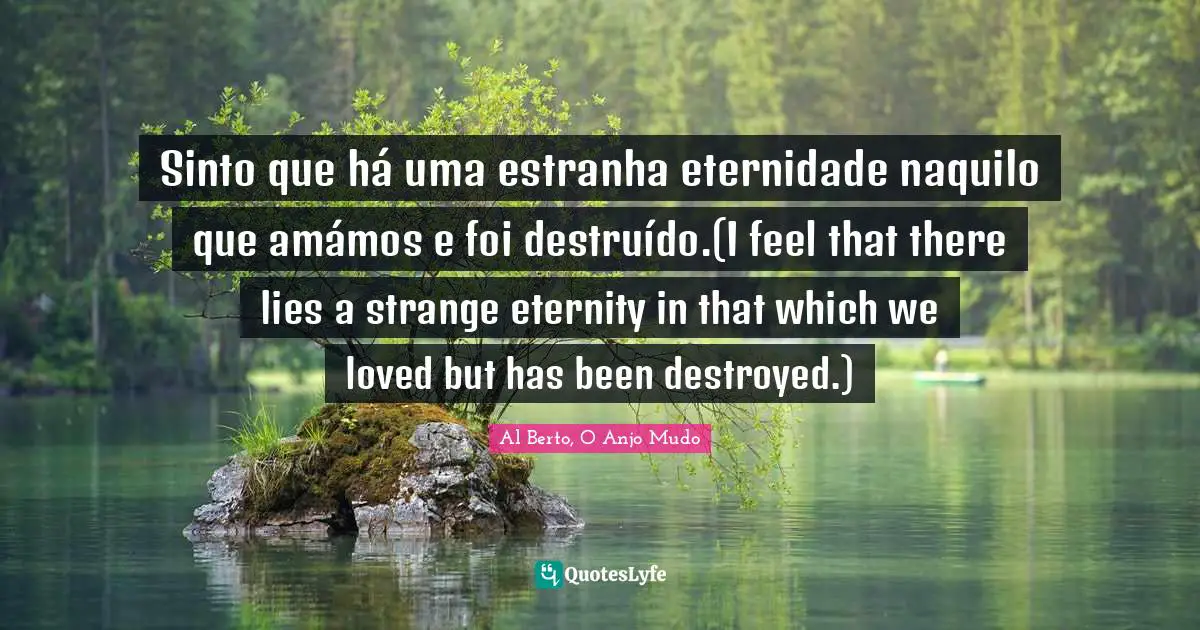 Sinto que há uma estranha eternidade naquilo que amámos e foi destruído.(I feel that there lies a strange eternity in that which we loved but has been destroyed.)