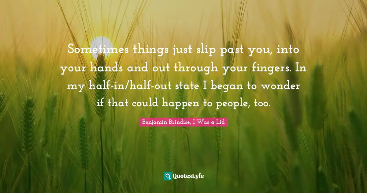Sometimes things just slip past you, into your hands and out through your fingers. In my half-in/half-out state I began to wonder if that could happen to people, too.