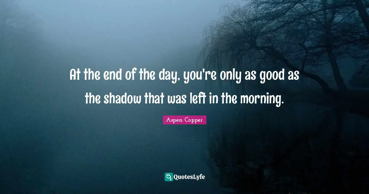 At the end of the day, you're only as good as the shadow that was left in the morning.