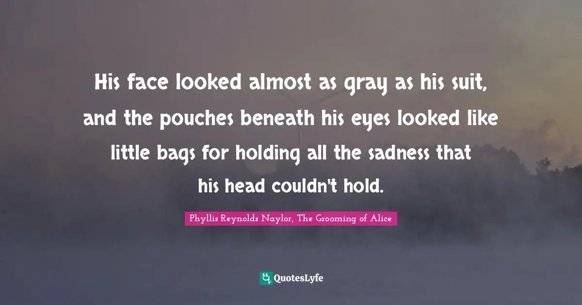 His face looked almost as gray as his suit, and the pouches beneath his eyes looked like little bags for holding all the sadness that his head couldn't hold.