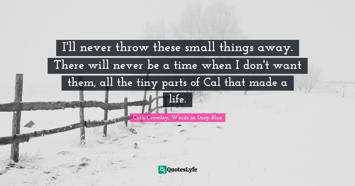 I'll never throw these small things away. There will never be a time when I don't want them, all the tiny parts of Cal that made a life.