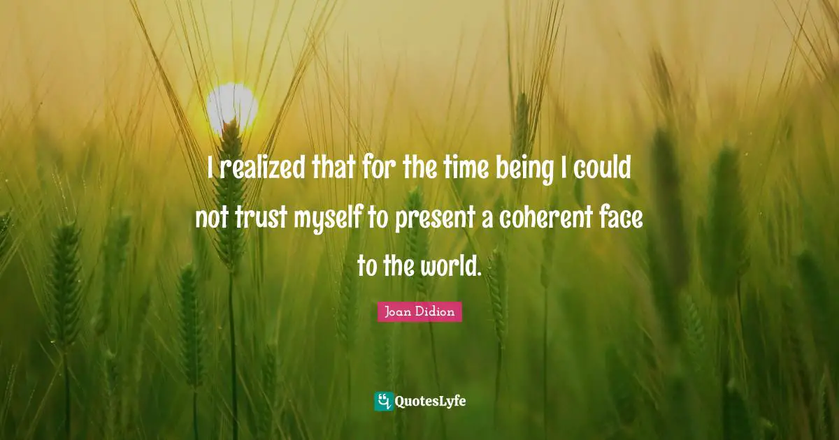 I realized that for the time being I could not trust myself to present a coherent face to the world.