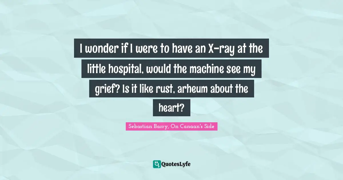 I wonder if I were to have an X-ray at the little hospital, would the machine see my grief? Is it like rust, arheum about the heart?