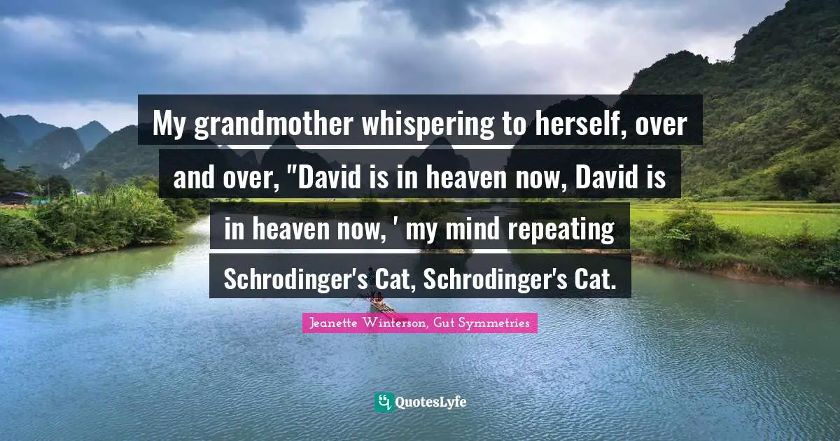 My grandmother whispering to herself, over and over, "David is in heaven now, David is in heaven now, ' my mind repeating Schrodinger's Cat, Schrodinger's Cat.