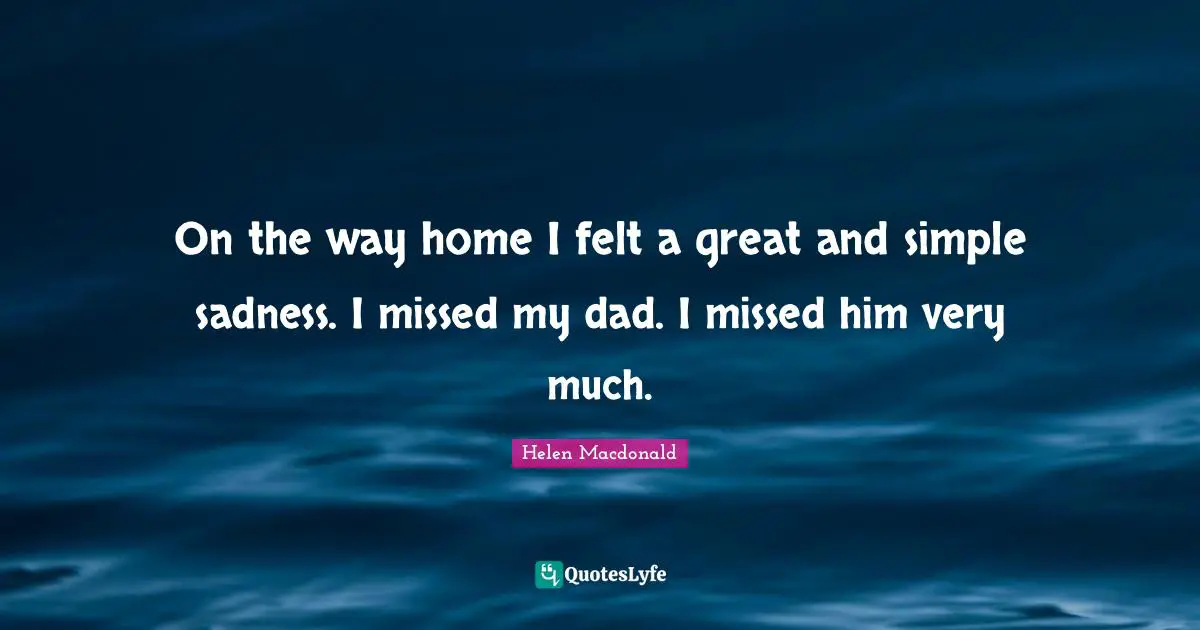 On the way home I felt a great and simple sadness. I missed my dad. I missed him very much.