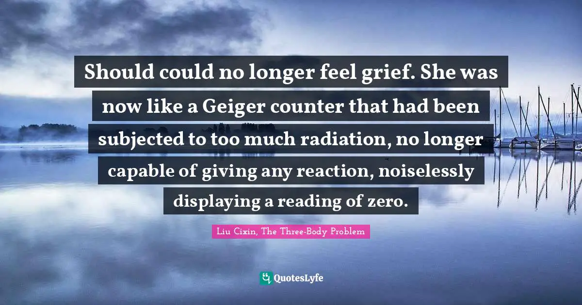 Should could no longer feel grief. She was now like a Geiger counter that had been subjected to too much radiation, no longer capable of giving any reaction, noiselessly displaying a reading of zero.