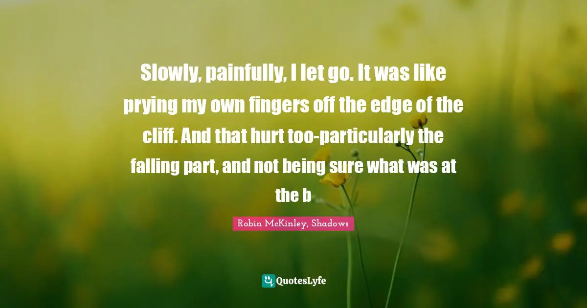 Slowly, painfully, I let go. It was like prying my own fingers off the edge of the cliff. And that hurt too-particularly the falling part, and not being sure what was at the b