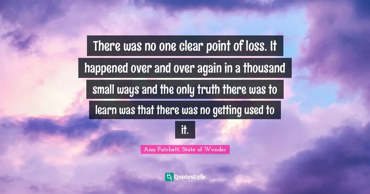 There was no one clear point of loss. It happened over and over again in a thousand small ways and the only truth there was to learn was that there was no getting used to it.