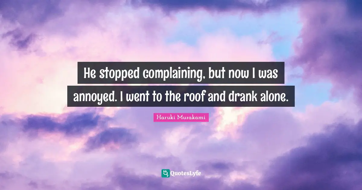 He stopped complaining, but now I was annoyed. I went to the roof and drank alone.