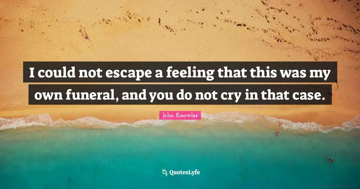 Be Separate Quotes: "I could not escape a feeling that this was my own funeral, and you do not cry in that case."