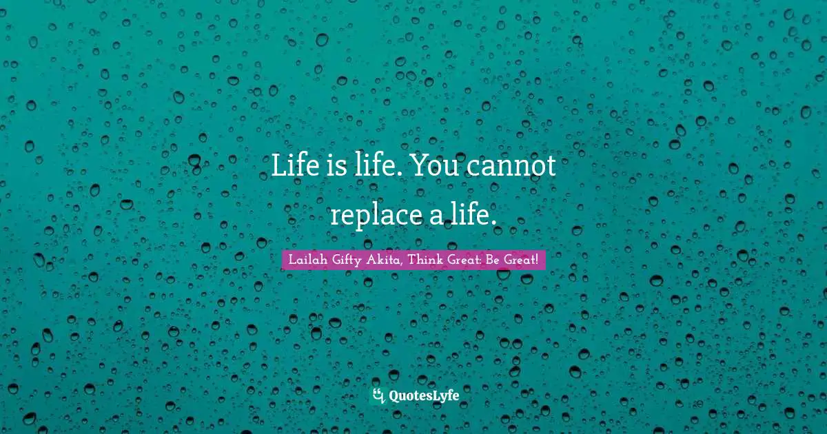 Life is life. You cannot replace a life.