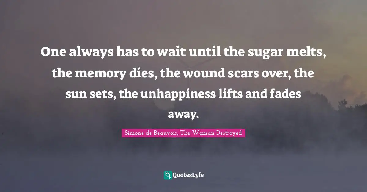 One always has to wait until the sugar melts, the memory dies, the wound scars over, the sun sets, the unhappiness lifts and fades away.