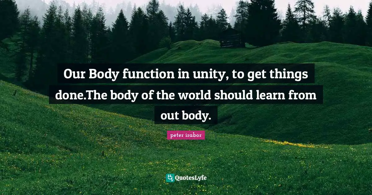 Our Body function in unity, to get things done.The body of the world should learn from out body.