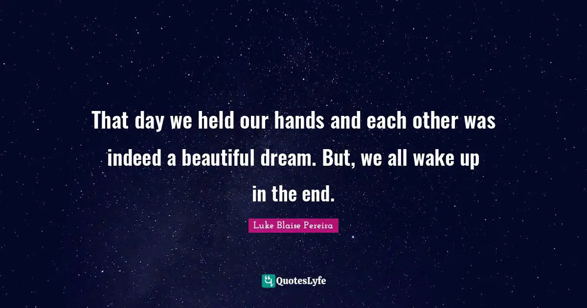 That day we held our hands and each other was indeed a beautiful dream. But, we all wake up in the end.