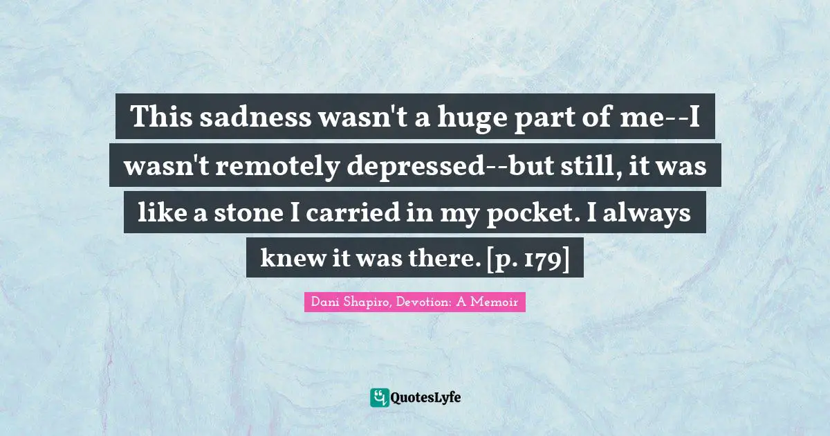 This sadness wasn't a huge part of me--I wasn't remotely depressed--but still, it was like a stone I carried in my pocket. I always knew it was there. [p. 179]