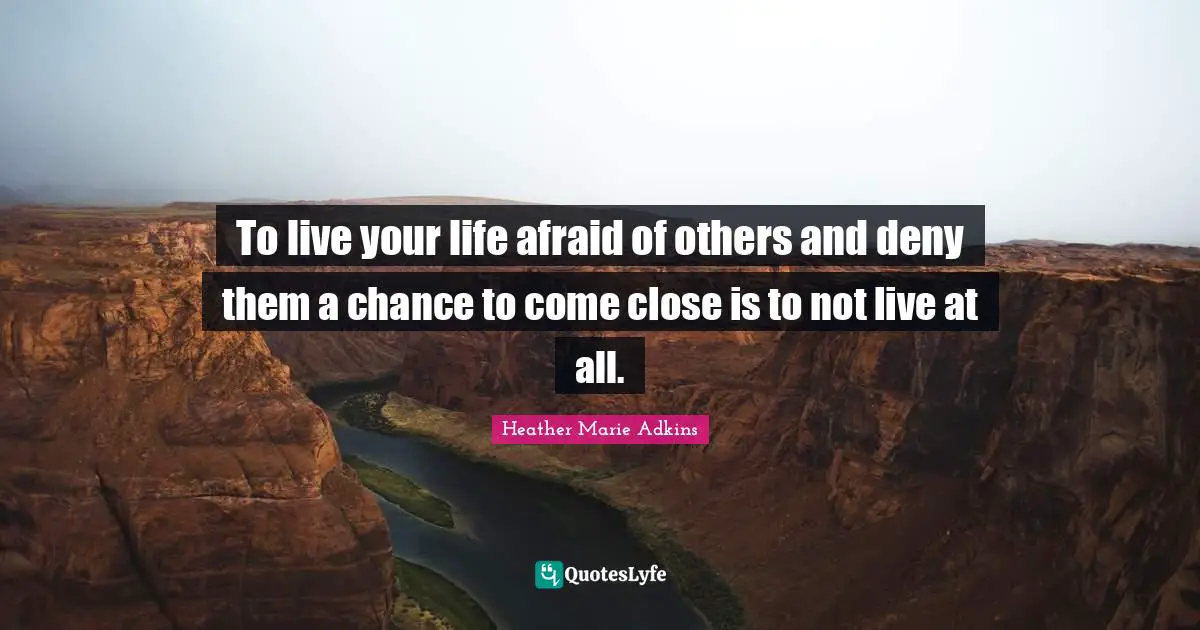 To live your life afraid of others and deny them a chance to come close is to not live at all.