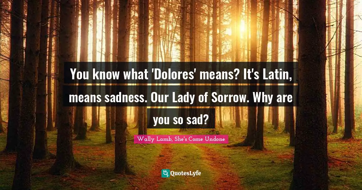 You know what 'Dolores' means? It's Latin, means sadness. Our Lady of Sorrow. Why are you so sad?