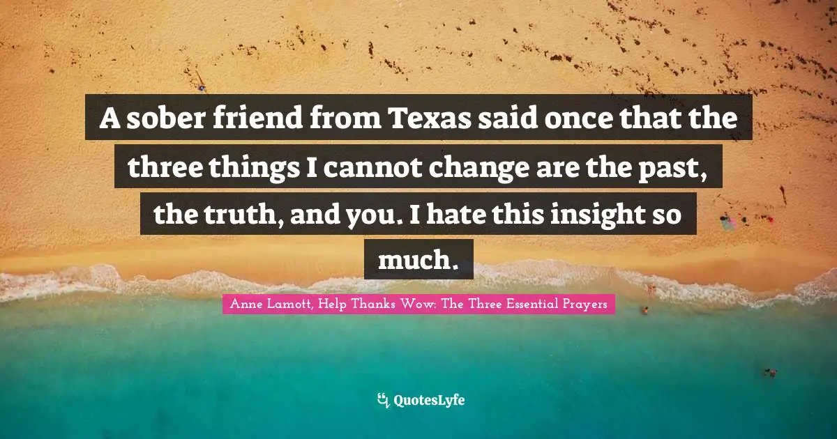 A sober friend from Texas said once that the three things I cannot change are the past, the truth, and you. I hate this insight so much.