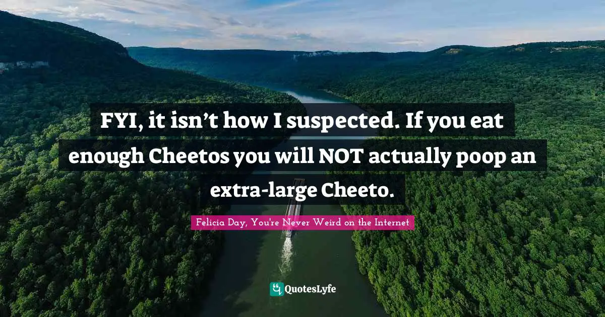 FYI, it isn’t how I suspected. If you eat enough Cheetos you will NOT actually poop an extra-large Cheeto.