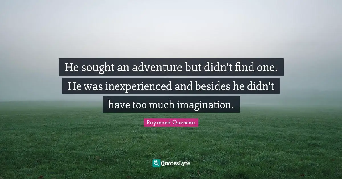 He sought an adventure but didn't find one. He was inexperienced and besides he didn't have too much imagination.