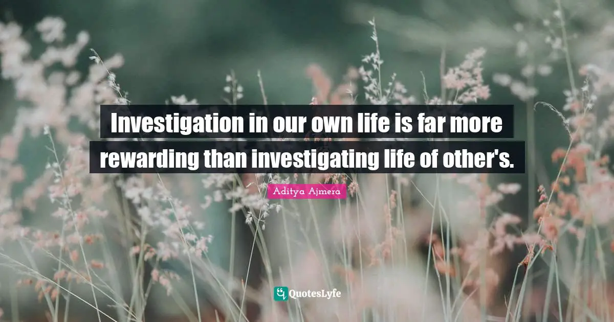 Investigation in our own life is far more rewarding than investigating life of other's.