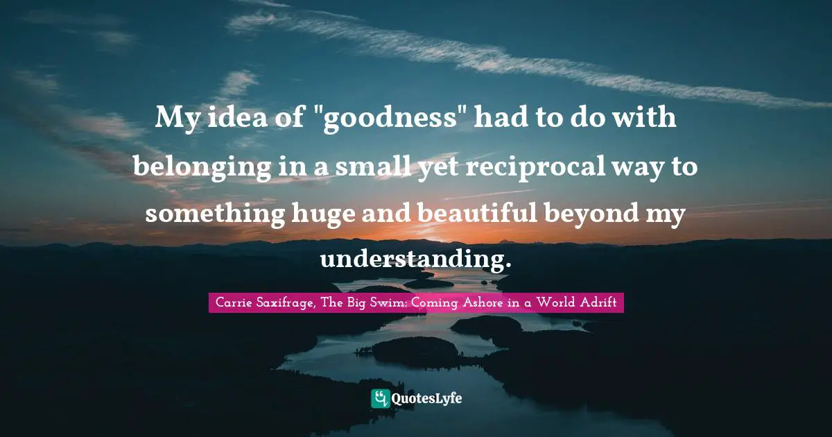 My idea of "goodness" had to do with belonging in a small yet reciprocal way to something huge and beautiful beyond my understanding.