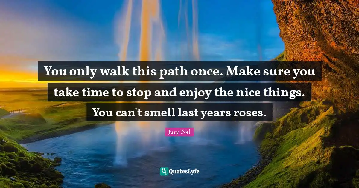 You only walk this path once. Make sure you take time to stop and enjoy the nice things. You can't smell last years roses.