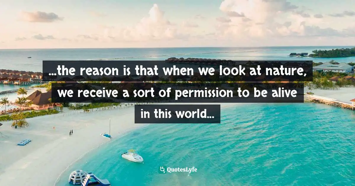 ...the reason is that when we look at nature, we receive a sort of permission to be alive in this world...