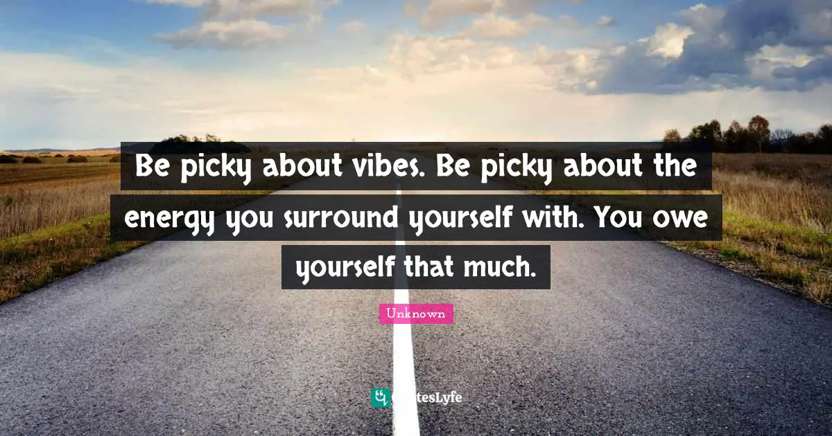 Vibes Quotes: "Be picky about vibes. Be picky about the energy you surround yourself with. You owe yourself that much."