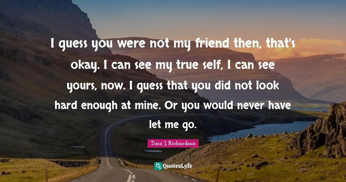 I guess you were not my friend then, that's okay. I can see my true self, I can see yours, now. I guess that you did not look hard enough at mine. Or you would never have let me go.