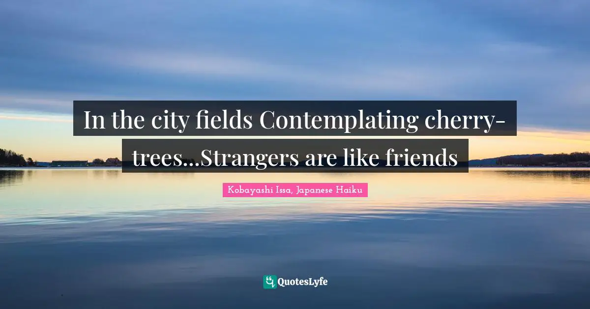 Kobayashi Issa Quotes: "In the city fields Contemplating cherry-trees...Strangers are like friends"