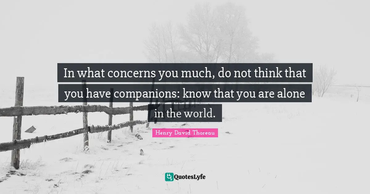 In what concerns you much, do not think that you have companions: know that you are alone in the world.