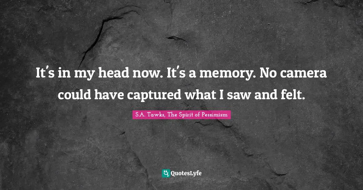 It's in my head now. It's a memory. No camera could have captured what I saw and felt.