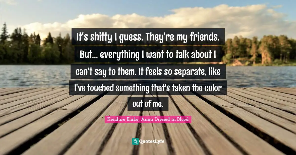 It's shitty I guess. They're my friends. But... everything I want to talk about I can't say to them. It feels so separate, like I've touched something that's taken the color out of me.