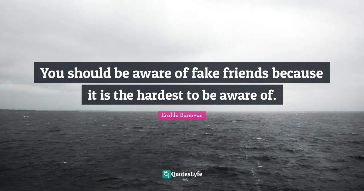 You should be aware of fake friends because it is the hardest to be aware of.
